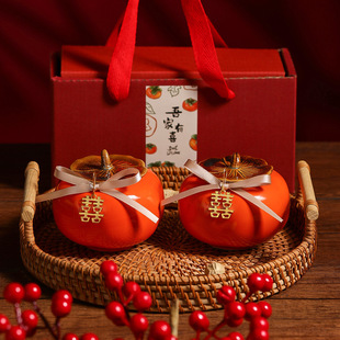 柿柿如意摆件结婚喜糖盒柿子茶叶罐婚礼装饰伴手礼物盒子婚庆用品