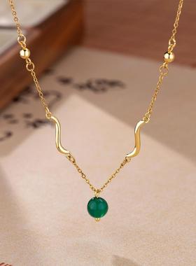 弧形绿玛瑙转运珠项链女时尚小众