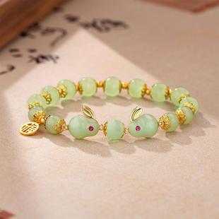 新中式仿和田玉玉兔手链个性时尚小众设计两只兔子手串送女生礼物