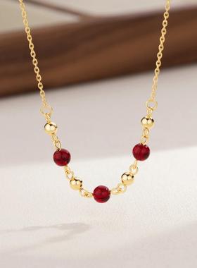 转运珠石榴红项链女时尚小众设计