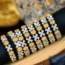 仿天然黄钻钻石戒指 pt950白金水滴四叶草蛋形彩钻排戒尾戒条戒女