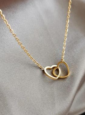 双环爱心项链女轻奢小众设计精致