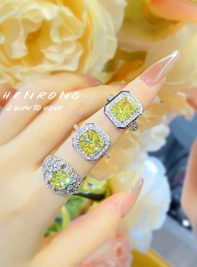 引流款苹果绿方形冰花切戒指镶嵌