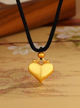 爱心转运珠编织黑绳项链女小桃心