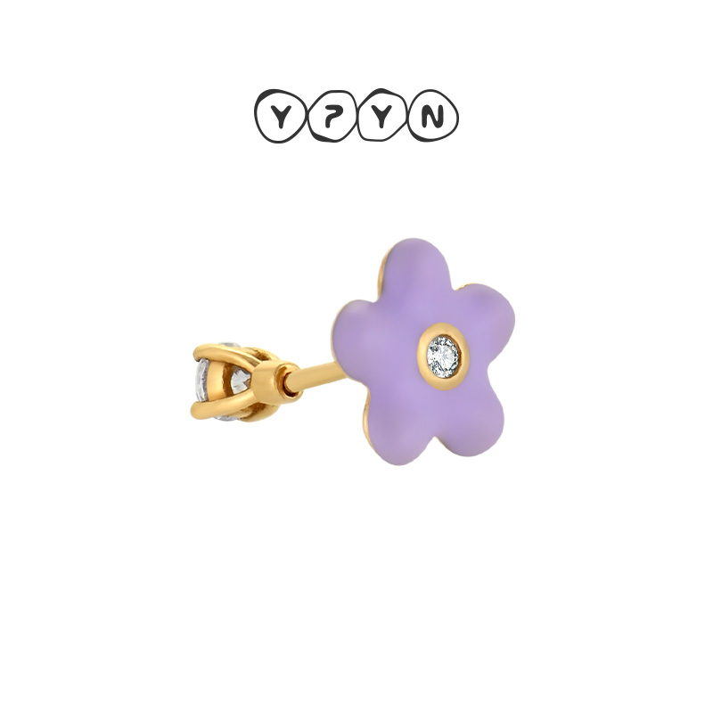 一撇一捺YPYN紫色桔梗花耳钉9K金耳骨钉单只莫桑钻小饰品珠宝配饰