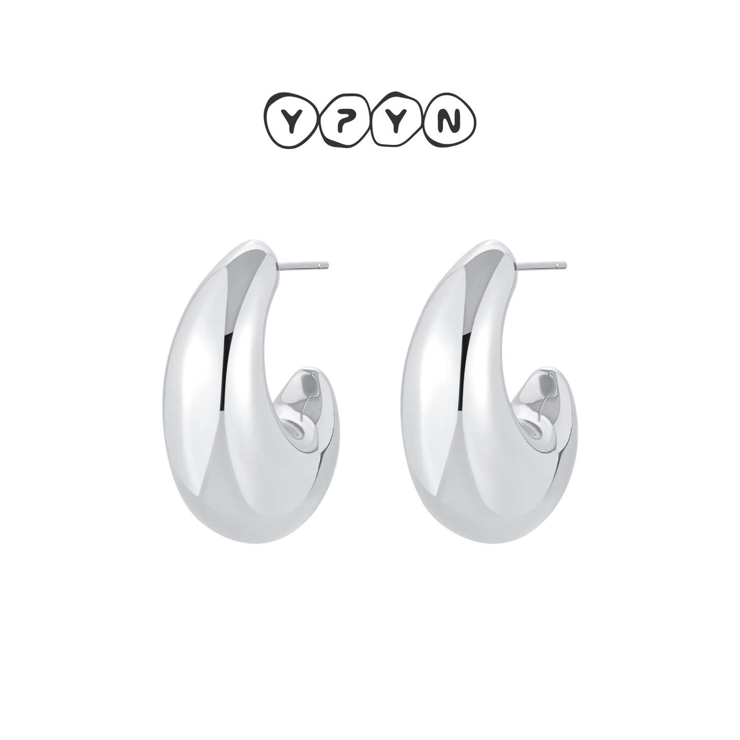 一撇一捺C银色hoop素圈耳钉女C圈