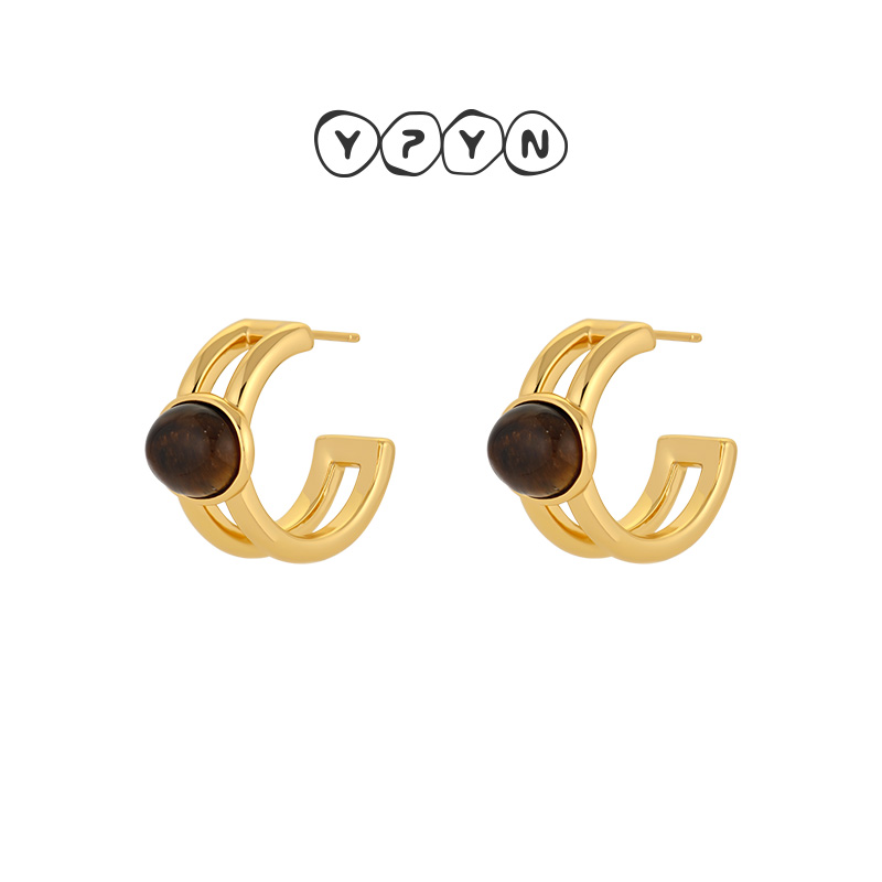 艺术生耳钉虎眼石耳环C圈