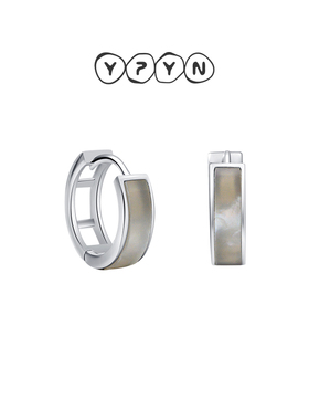 一撇一捺洋洋飒飒白贝母耳扣环女s925银包18K铂金酷飒ins简约冷淡