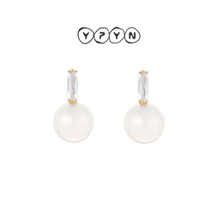 国风 一撇一捺YPYN柔光莹莹耳钉白色玛瑙耳环新中式 618新品