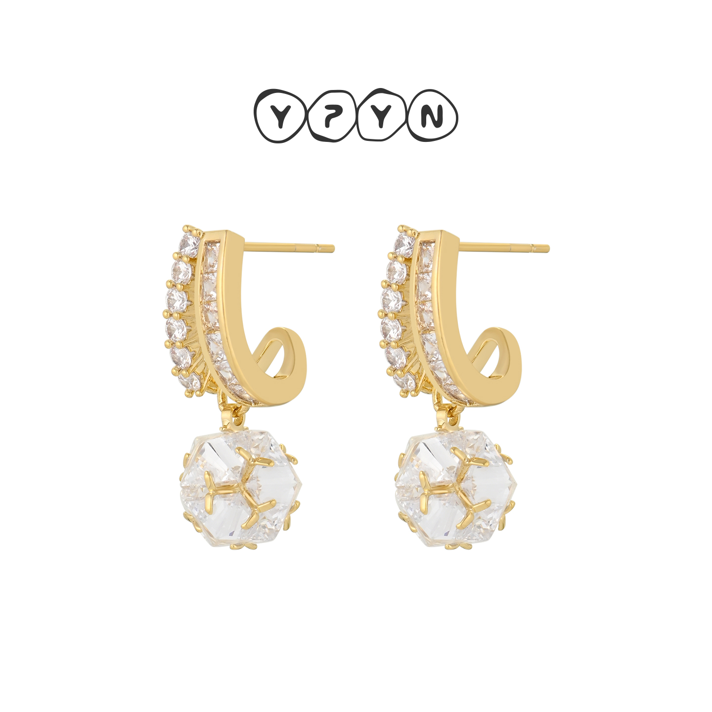 一撇一捺YPYN晶萃垂坠耳环女弧形