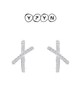 一撇一捺银色X线条耳扣女字母耳环S925银满钻耳饰高级感冷淡风