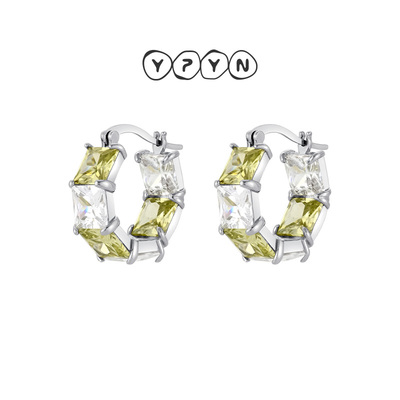 一撇一捺YPYN都市缤纷耳圈黄色耳扣几何款方形清新款2025年新品