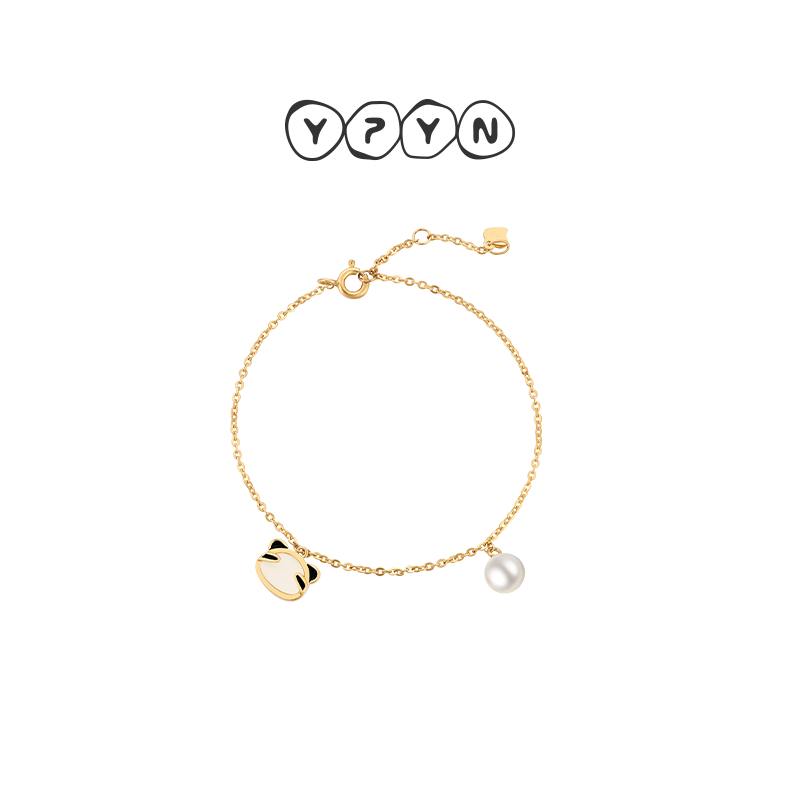 一撇一捺YPYN慵懒小猫手链女士925银可爱金色喵星人