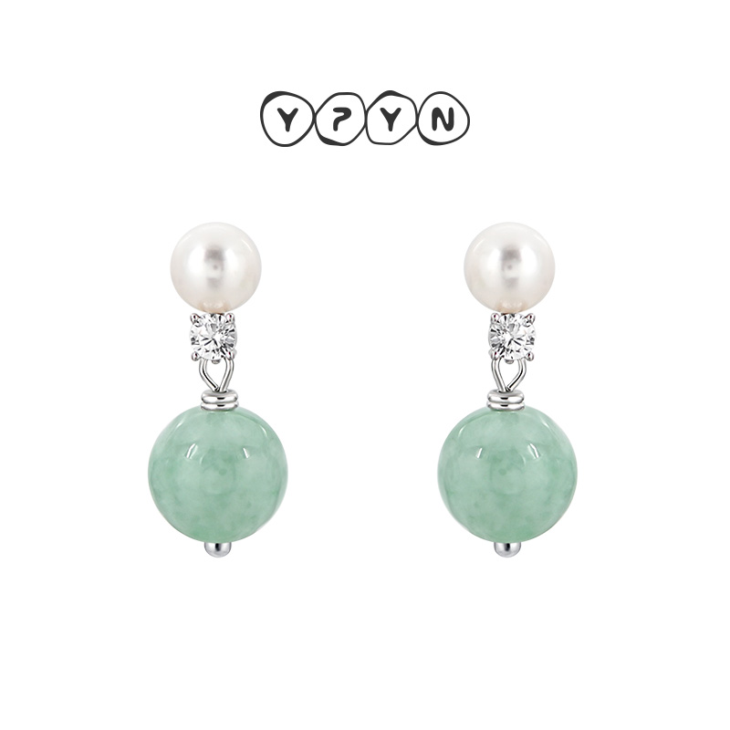 YPYN新中式925银女绿翡翠耳环