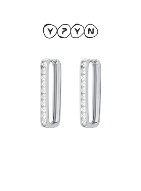 一撇一捺YPYN线条耳扣女银色简约几何人造水晶耳环2026年冬季新品