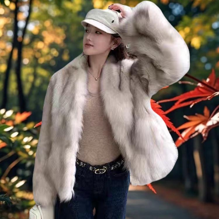 衫韵顽童同款柔光香槟仿狐狸毛环保皮草大衣冬季女毛毛外套短款