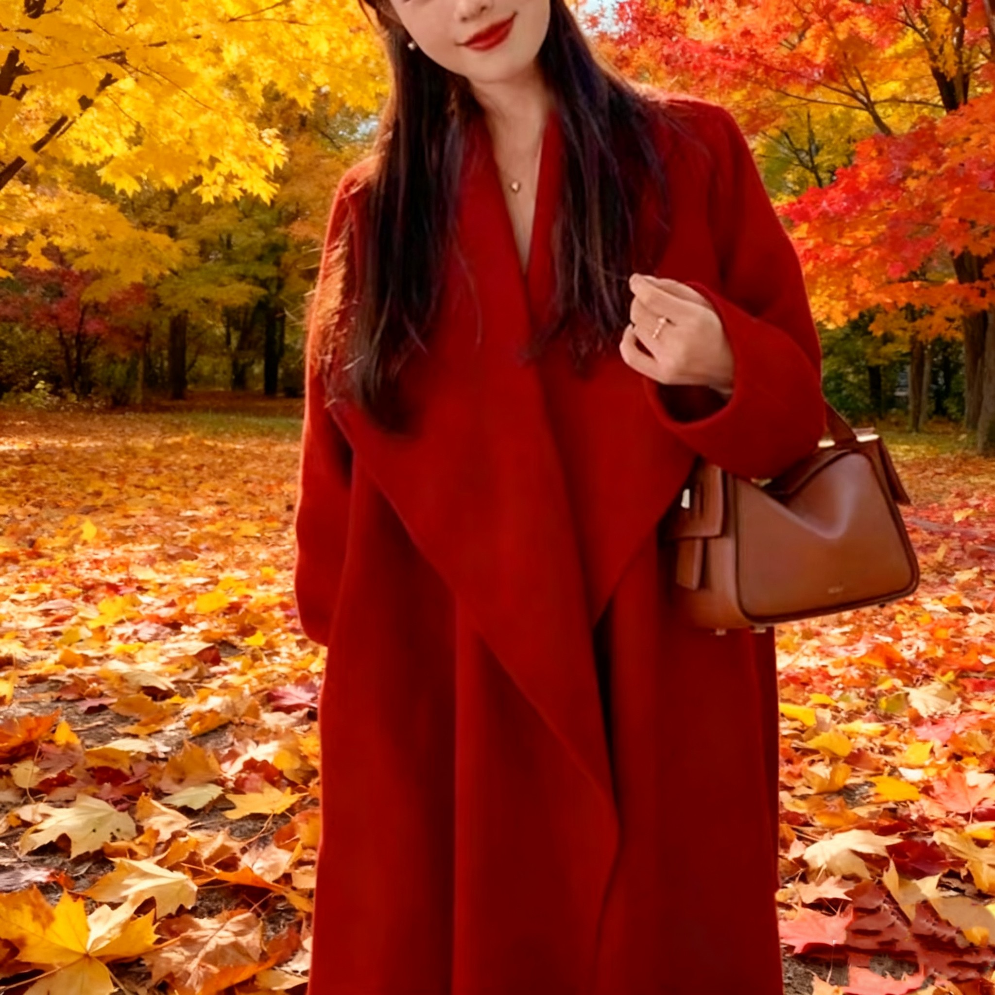 【2025冬新款】婚庆圣诞红双面羊毛呢大衣女中长款高级感毛呢外套