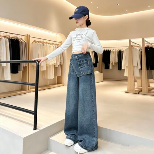 秋季中大女童牛仔裤新款童装儿童女孩P帘牛仔裤子洋气百搭时尚潮
