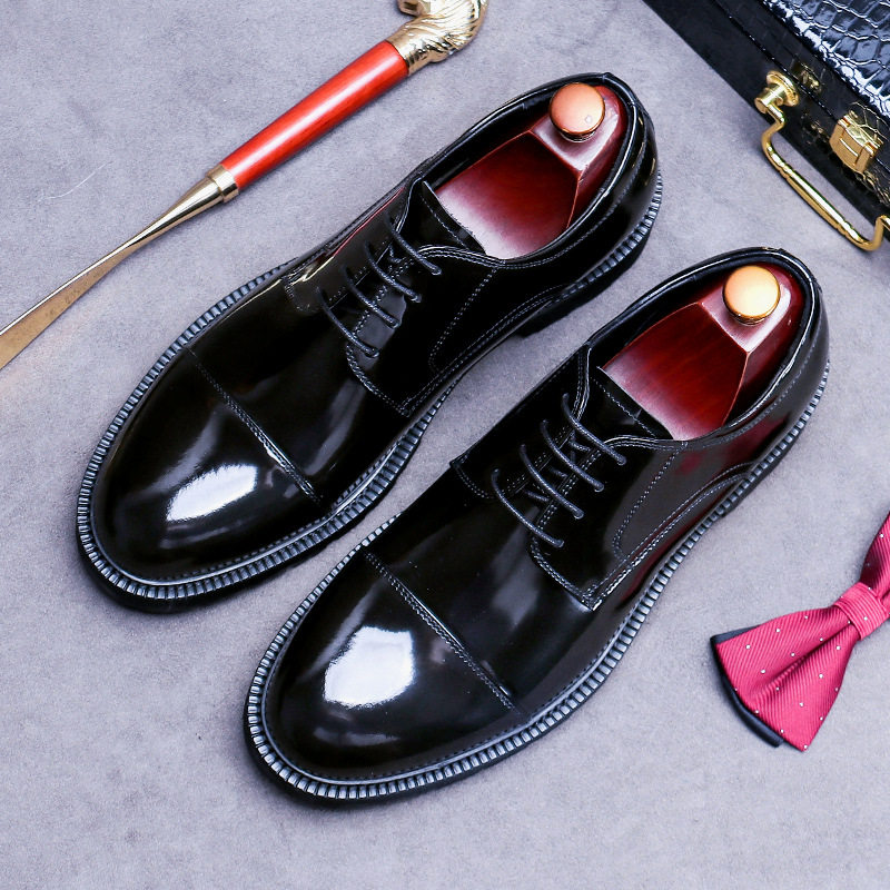 高端总裁老板中年男士亮光亮面宽脚大脚大头圆头宽头脚皮鞋男