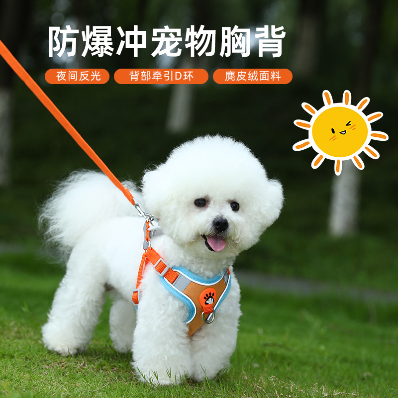 狗狗牵引绳背心式宠物小型犬胸背带专用透气高脚比熊胸背带遛狗绳