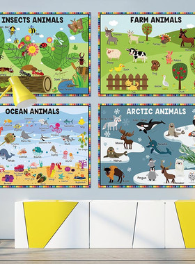 动物系列环创单词海报Animals少儿启蒙学习英语教室墙面装饰墙贴