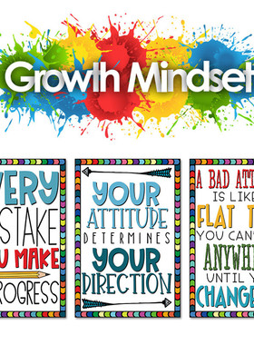 growth mindset成长励志海报英语环创装饰墙贴画校园教室课堂布置