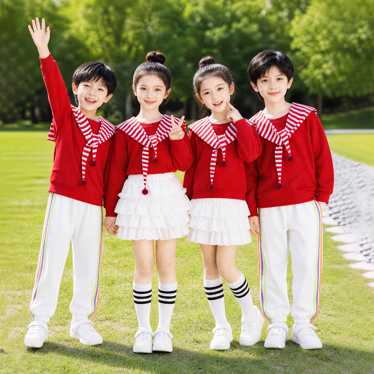 秋季儿童演出服小学生红色合唱服红歌比赛表演服装男女童啦啦队服