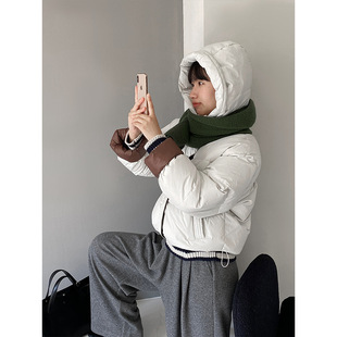 江左 乌梅子酱 2024新款短款羽绒服女冬白鸭绒连帽面包服外套