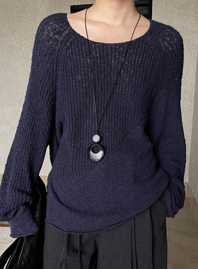 FONE简禾慵懒宽松圆领毛衣女2025秋季休闲百搭镂空针织罩衫