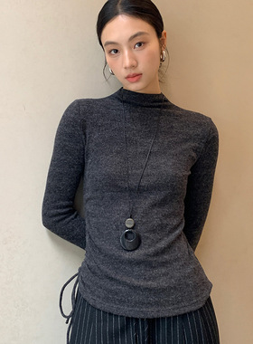 FONE简禾极简风抽绳针织衫女2025秋冬半高领修身弹力打底衫