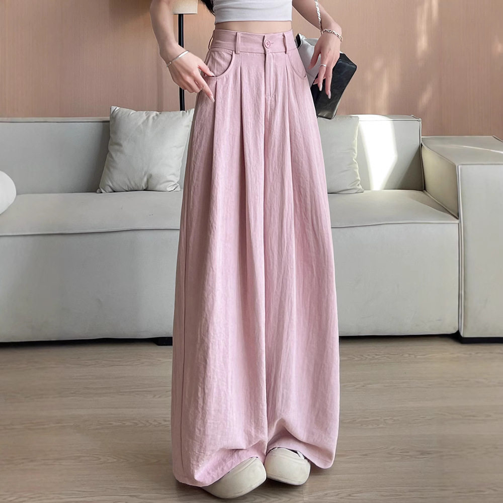 粉色奶芙山本裤女夏季薄款感垂坠感西装裤直筒休闲冰丝阔腿裤,女装/女士精品,休闲裤,淘宝优惠券,粉丝福利购,淘宝优惠卷