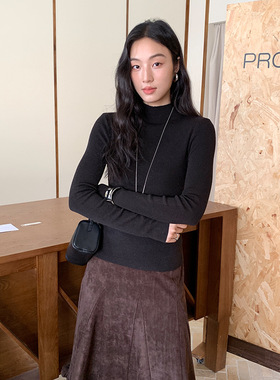 FONE简禾半高领打底衫女内搭2025冬新款简约修身纯色针织衫