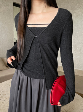 FONE简禾极简风一粒扣针织开衫女2025秋季薄款防晒长袖外套