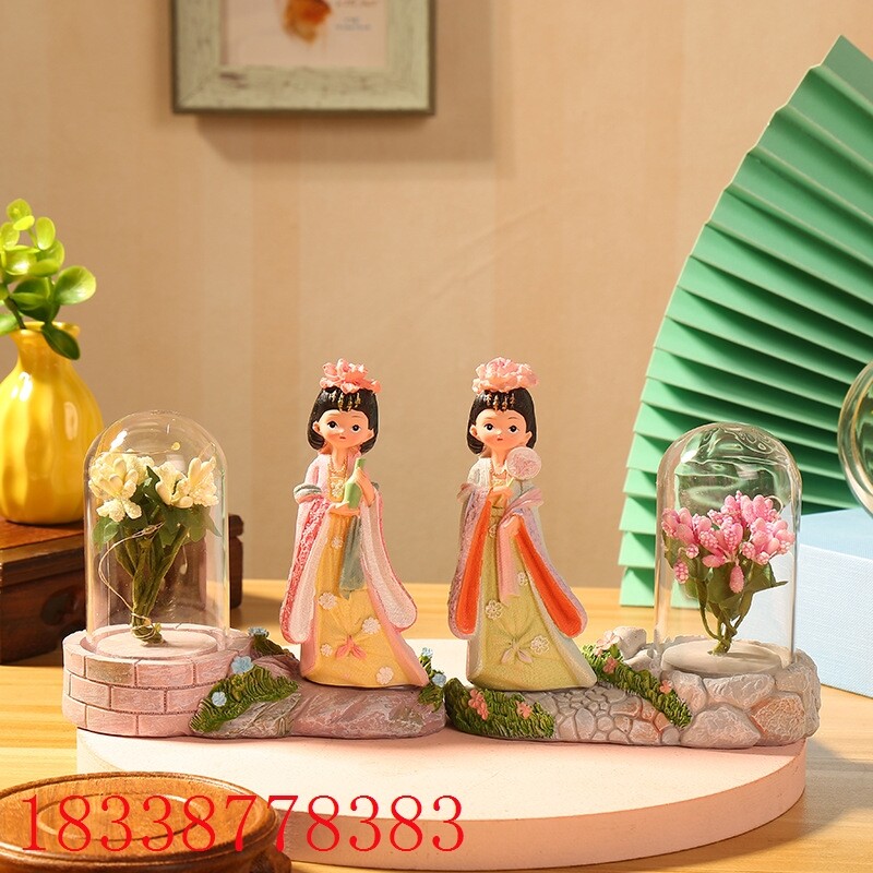古风清朝汉服娃娃摆件小女孩房间桌面装饰品卡通可爱少女心星星灯