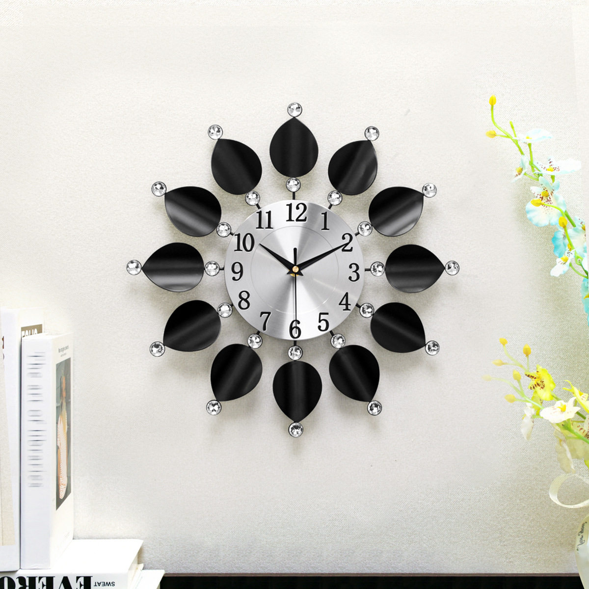 黑色树叶现代简约水晶挂钟-沉默和时尚的静音时钟室客厅和办公室-,鲜花速递/花卉仿真/绿植园艺,其它园艺用品,淘宝优惠券,粉丝福利购,淘宝优惠卷