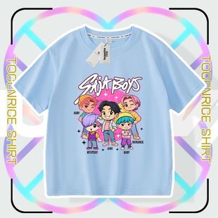 boys猎魔女团短袖 kpop sajia hunters 纯棉男女童落肩T恤潮 demon