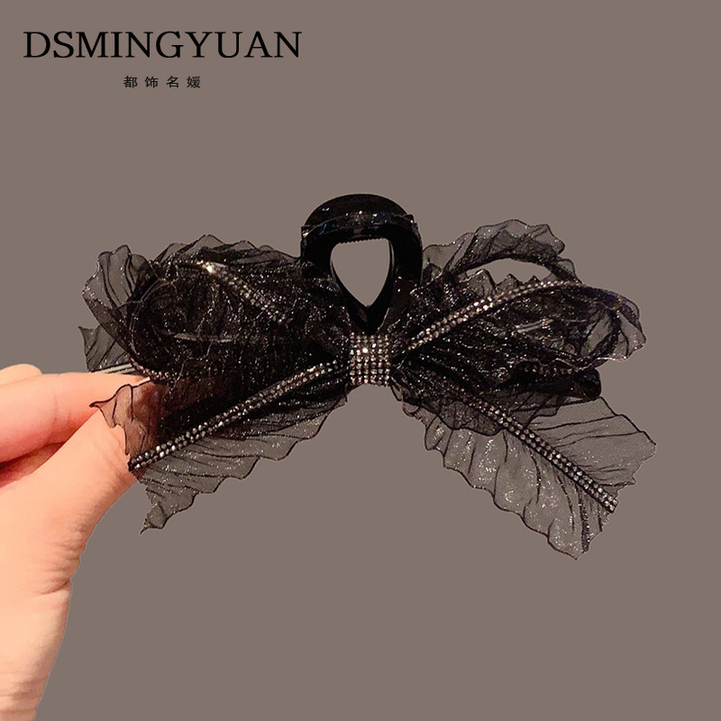 高档水晶娟纱蝴蝶结抓夹