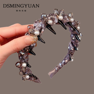 洗脸发卡 高端头箍亮片水晶珍珠防滑带齿头发发箍女款 巨好看 法式