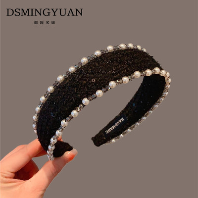 发卡珍珠水晶法式小香风宽边头饰