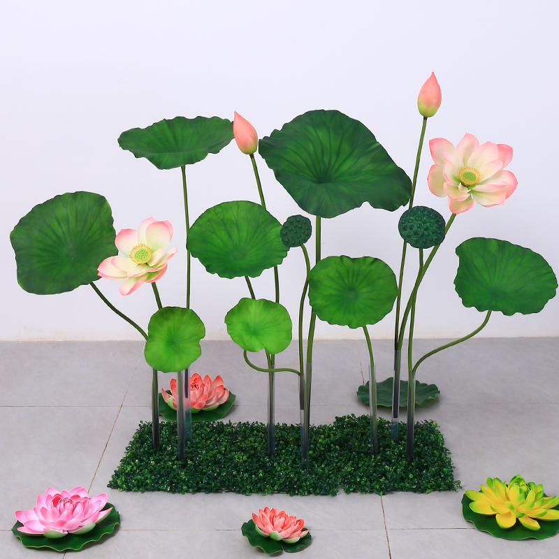 景观造景荷花仿真花假花荷叶莲蓬水池装饰舞蹈表演道具加重铁底座