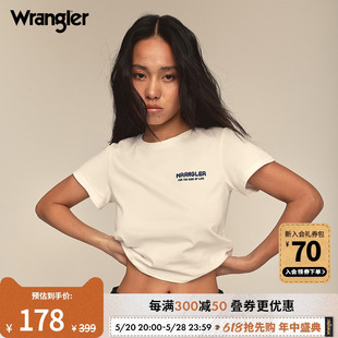 上衣字母印花短袖 Wrangler威格24夏季 新款 韩国设计女复古短款 T恤