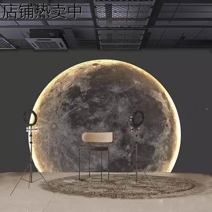 3d网红月球表面壁纸微水泥纹理浮雕墙布工业风拍照直播间背景墙纸