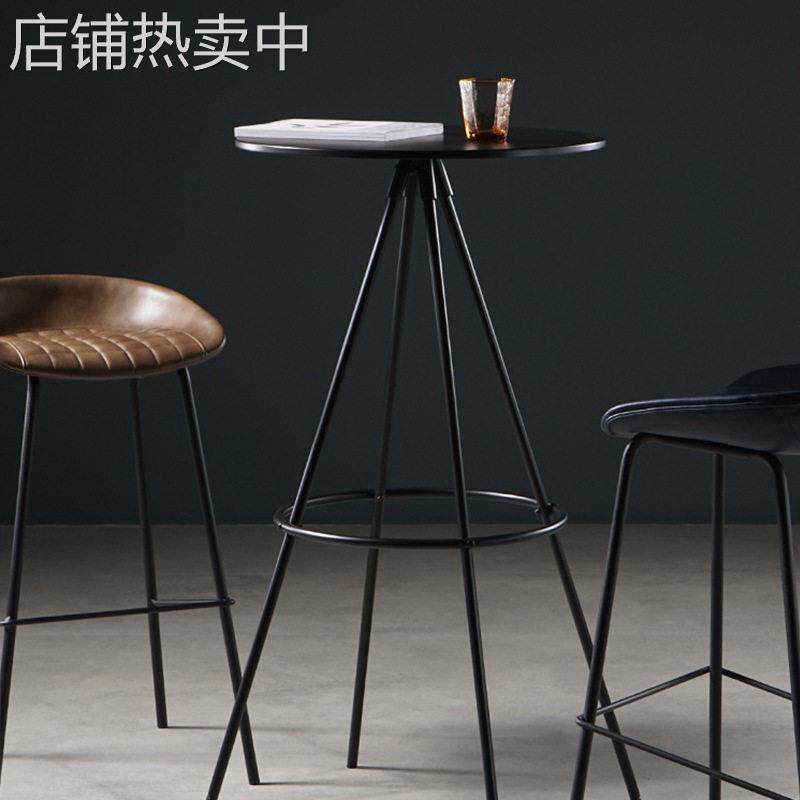 北欧圆形吧桌家用小户型铁艺脚桌简约阳台咖啡厅吧台桌户外休闲