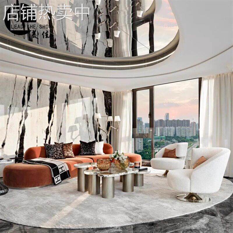 酒店大堂大弧形沙发美容院会所接待区异型卡座售楼处会客家具订置