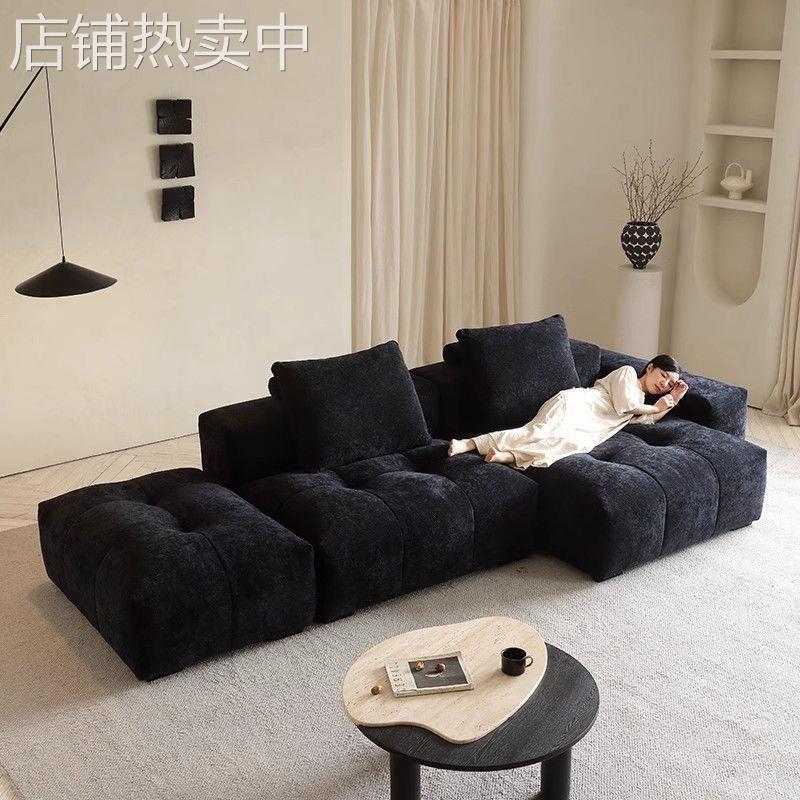 像素沙发棉麻黑色布艺沙发意式极简模块组合现代客厅转角沙发
