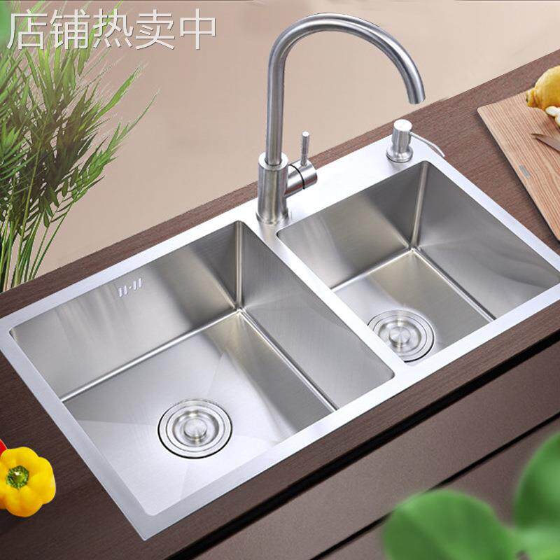 厨房水槽双槽SUS304不锈钢手工加厚洗菜盆套餐台上台下洗手洗碗池
