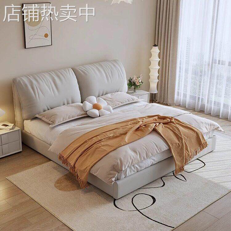 现简约科技布耳朵床奶油风小户型主卧1.8m储物双人布艺婚床