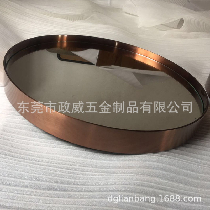 超大号浴室镜玫瑰金拉丝背发光壁挂镜黄铜色圆形镜宽边玄关妆容镜