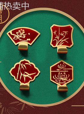 喜月黄铜现代免打孔挂衣钩衣帽钩全纯铜单个创意装饰新中式挂钩梅