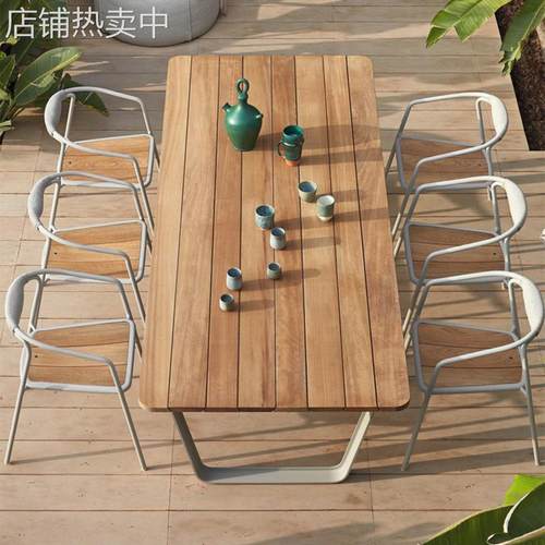 户外餐桌椅柚木防雨防晒简约藤编家具室外阳台藤露天休闲庭院别墅